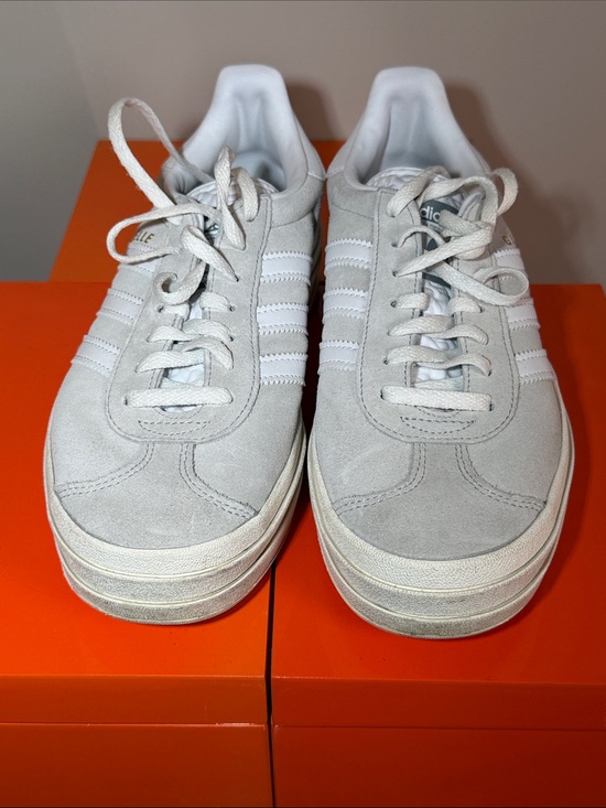 adidas Shoes - Adidas Gazelle Bold Women’s Light Gray Suede Sneakers with White Stripes